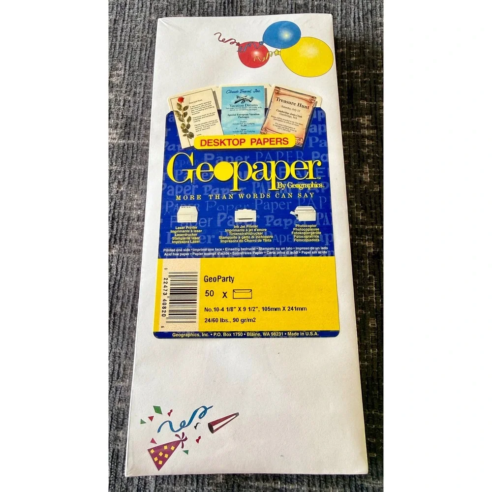 Geographics GeoParty Envelopes No. 10 White New Balloons Party Hat 50ct